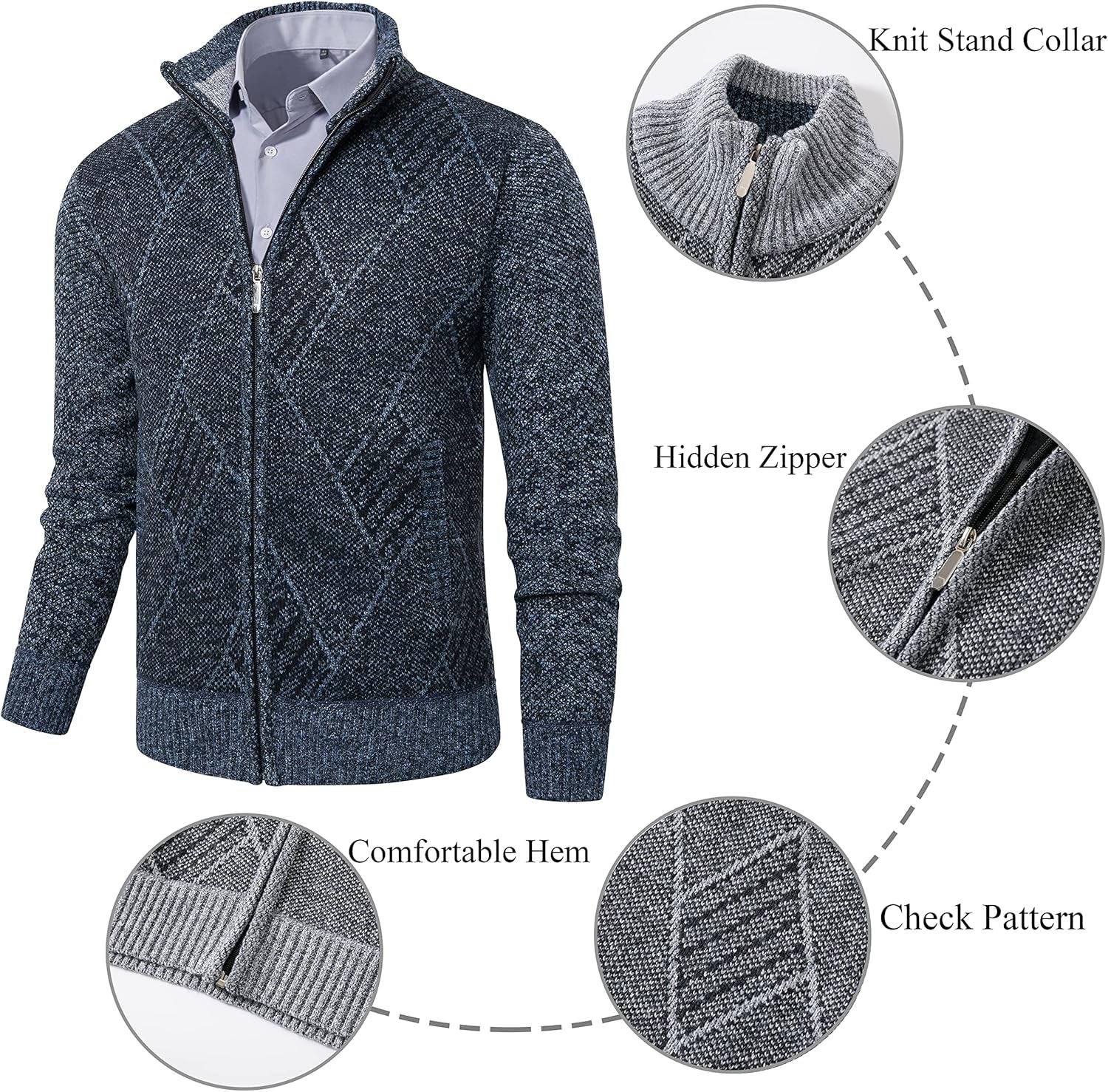 Men'S Cardigan Sweaters Casual Full Zip Sweaters Knitted Cardigan with Pockets