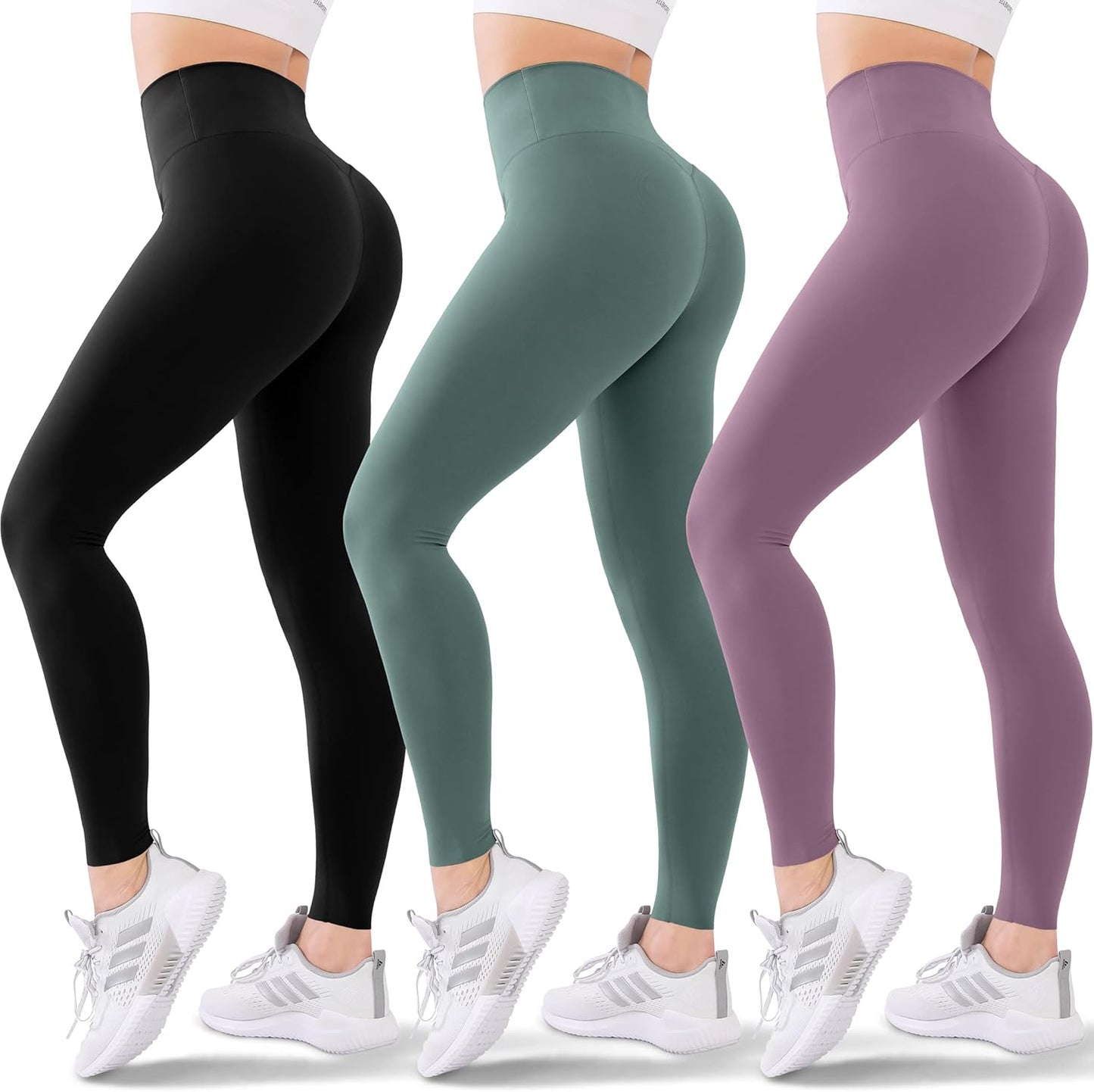 3 Pack High Waisted Leggings for Women-Soft Athletic Tummy Control Pants for Running Yoga Workout Reg & plus Size